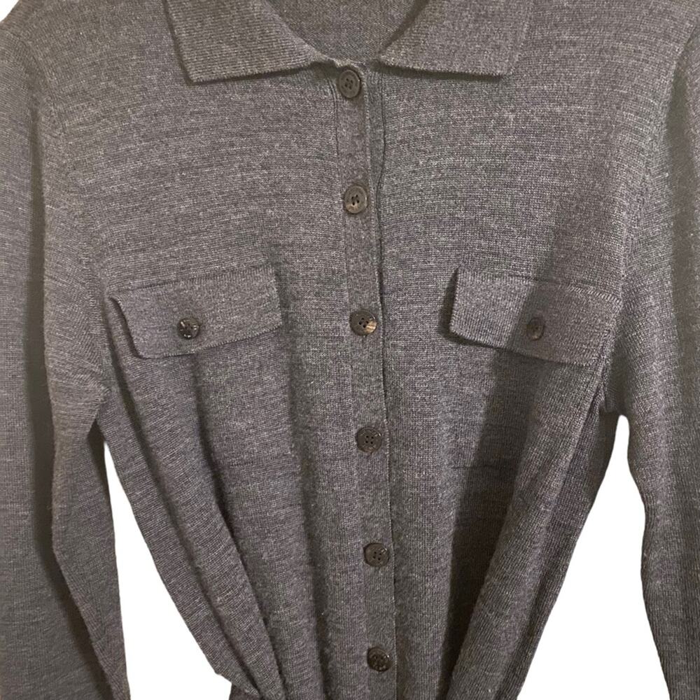 Mademoiselle Non Non Gray Wool Button Down Tie Sweater Medium - Picture 4 of 8